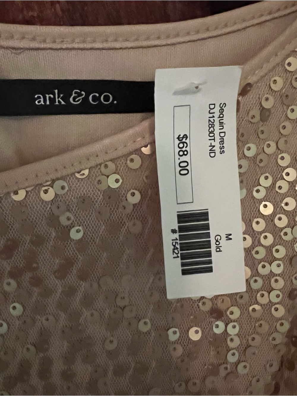 Ark & Co Rose Gold Sequin Mini Dress with Black Waist Tie - Picture 3 of 5